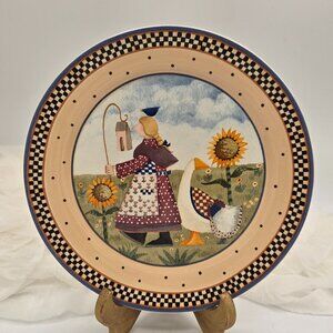 Williraye Studio 1999 Folk Art Plate 8” – Country Farm Woman Sunflower Plate